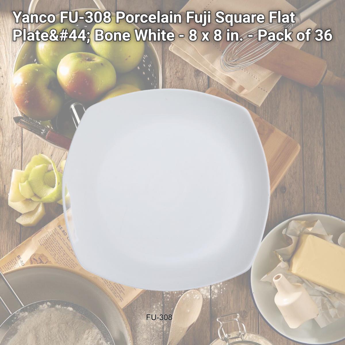 Picture of Yanco FU-308 Porcelain Fuji Square Flat Plate, Bone White - 8 x 8 in. - Pack of 36