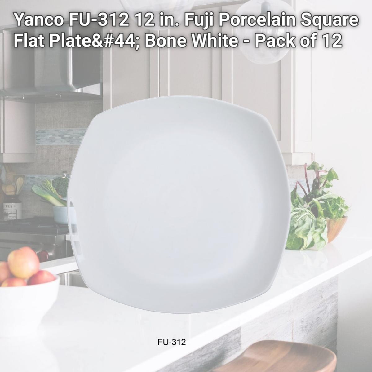 Picture of Yanco FU-312 12 in. Fuji Porcelain Square Flat Plate, Bone White - Pack of 12