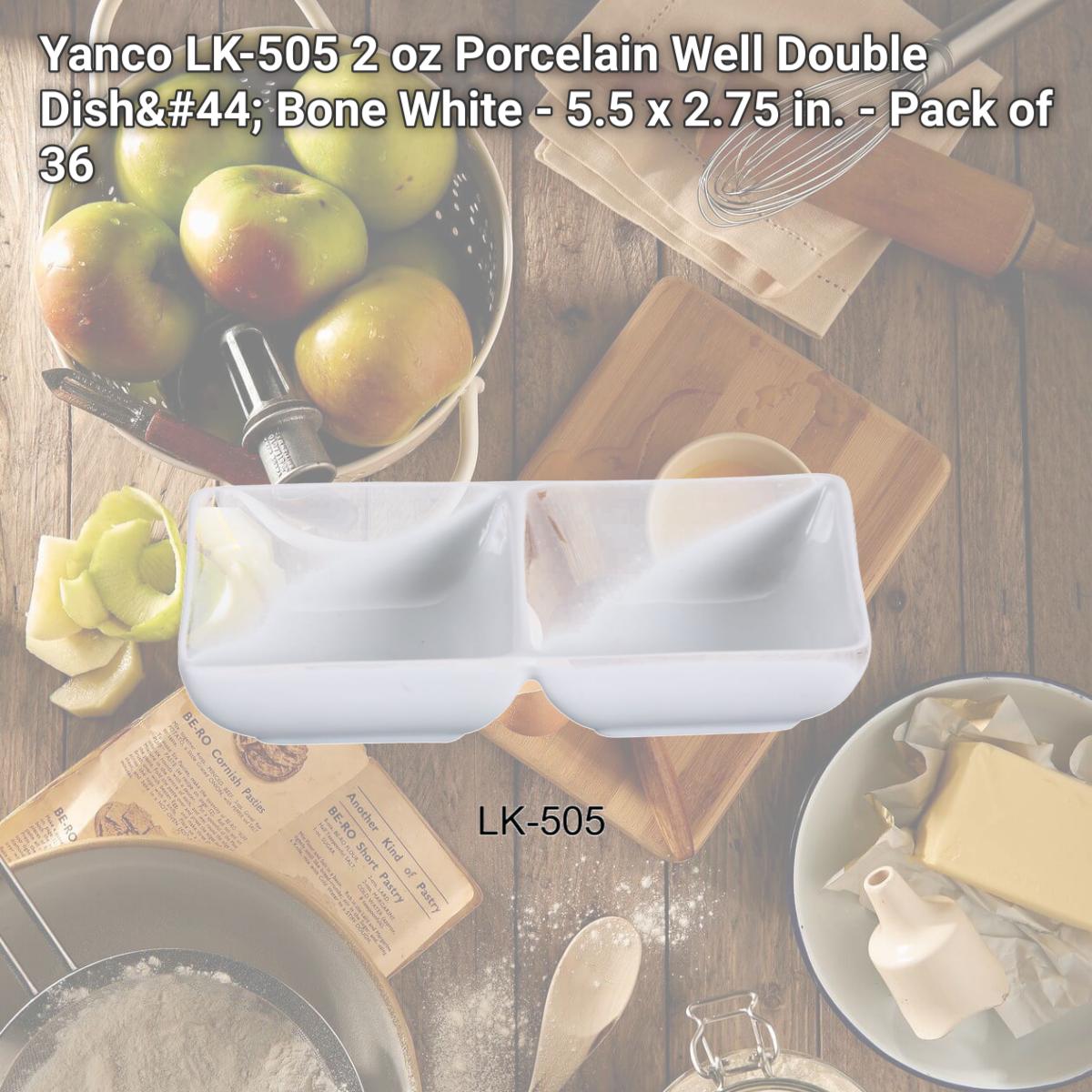 Picture of Yanco LK-505 2 oz Porcelain Well Double Dish, Bone White - 5.5 x 2.75 in. - Pack of 36