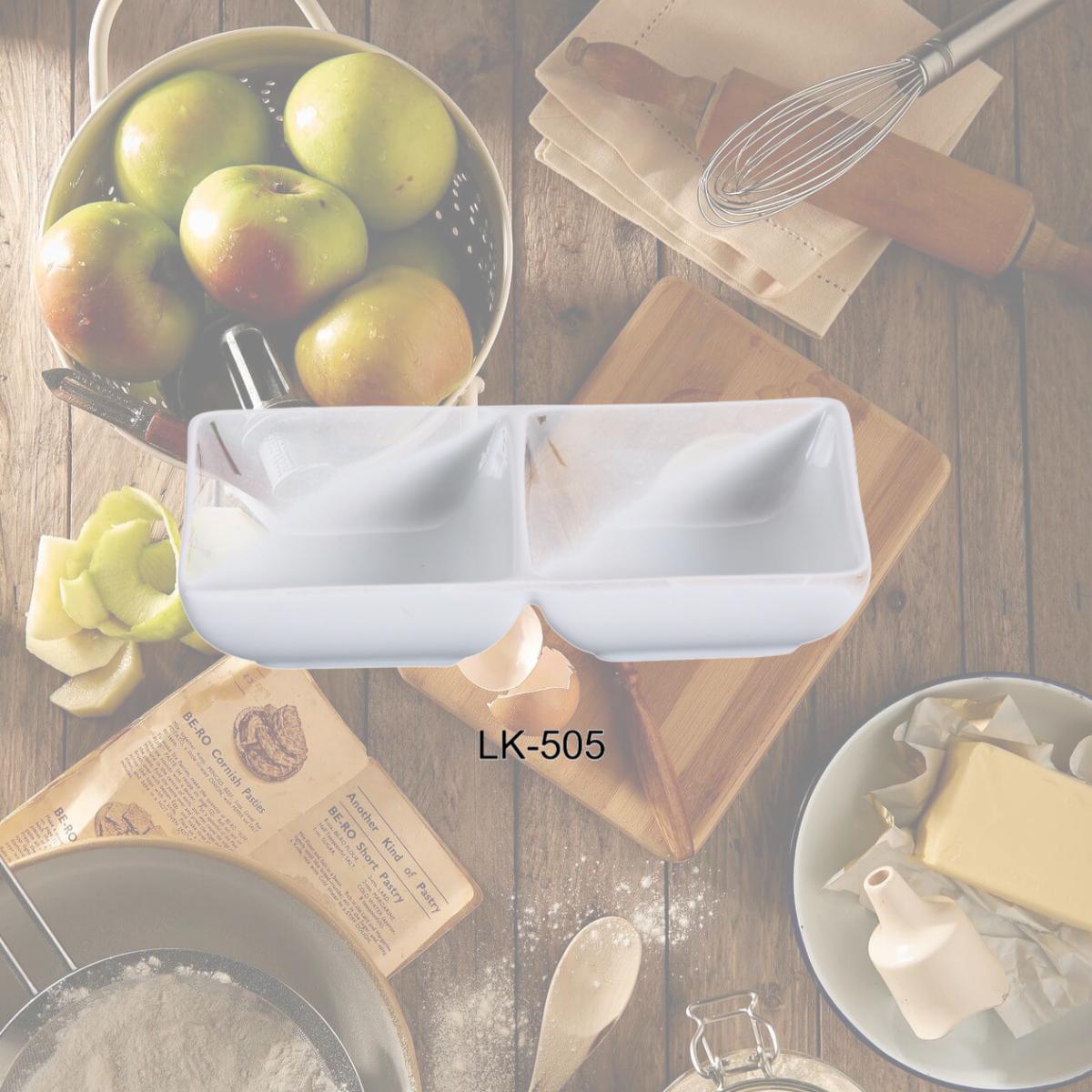 Picture of Yanco LK-505 2 oz Porcelain Well Double Dish, Bone White - 5.5 x 2.75 in. - Pack of 36