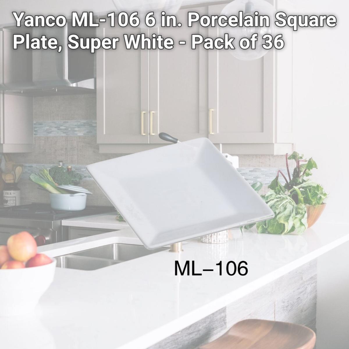 Picture of Yanco ML-106 6 in. Porcelain Square Plate, Super White - Pack of 36