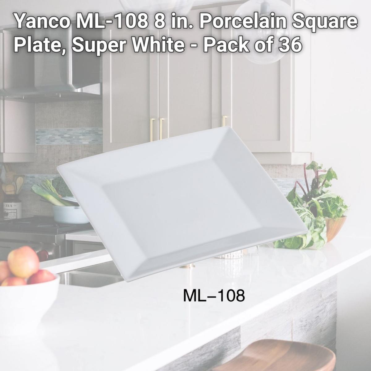 Picture of Yanco ML-108 8 in. Porcelain Square Plate, Super White - Pack of 36