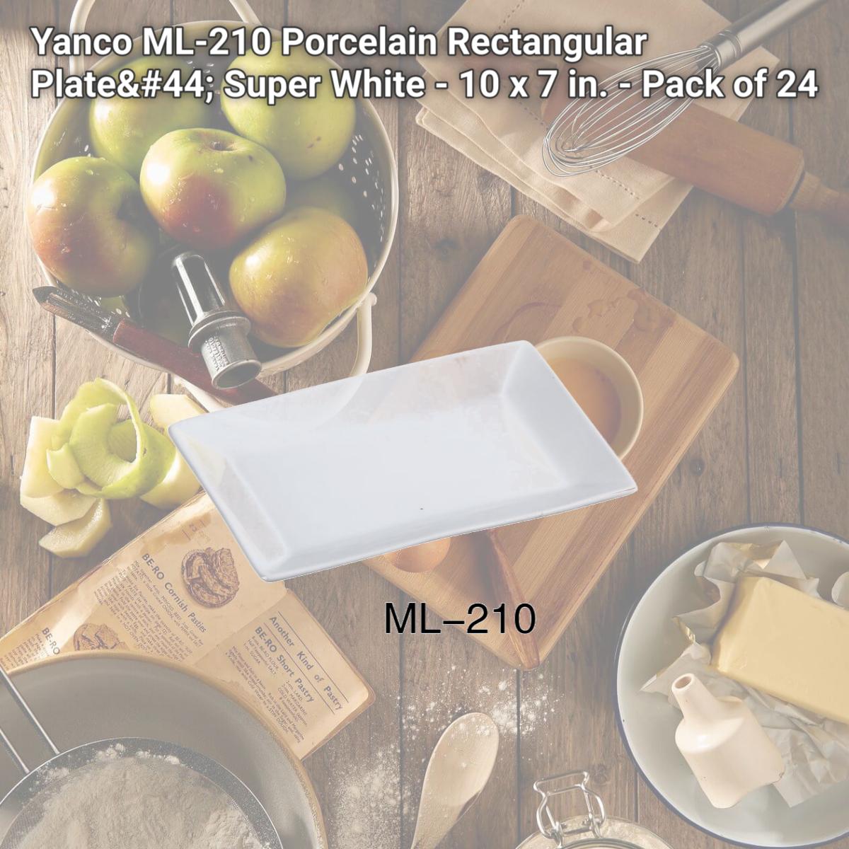Picture of Yanco ML-210 Porcelain Rectangular Plate, Super White - 10 x 7 in. - Pack of 24