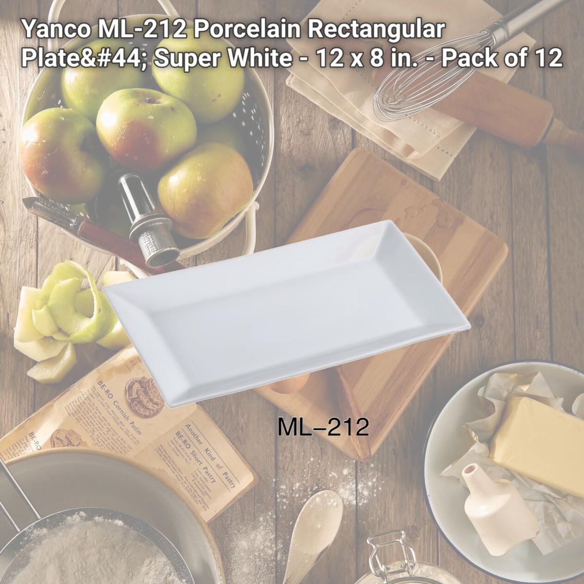 Picture of Yanco ML-212 Porcelain Rectangular Plate, Super White - 12 x 8 in. - Pack of 12