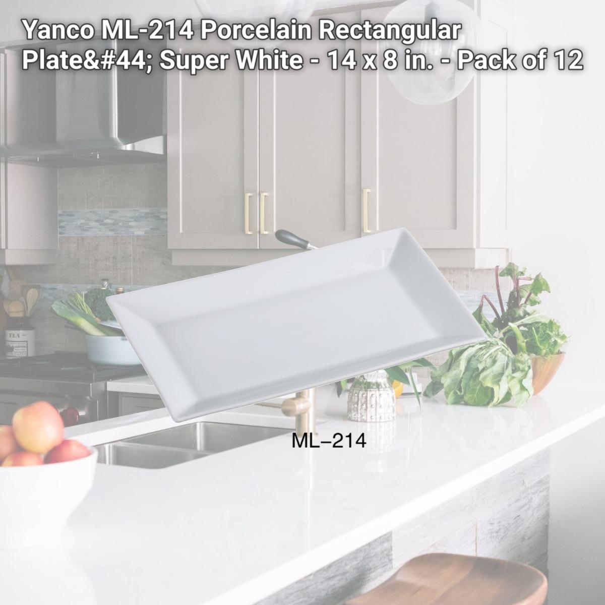 Picture of Yanco ML-214 Porcelain Rectangular Plate, Super White - 14 x 8 in. - Pack of 12