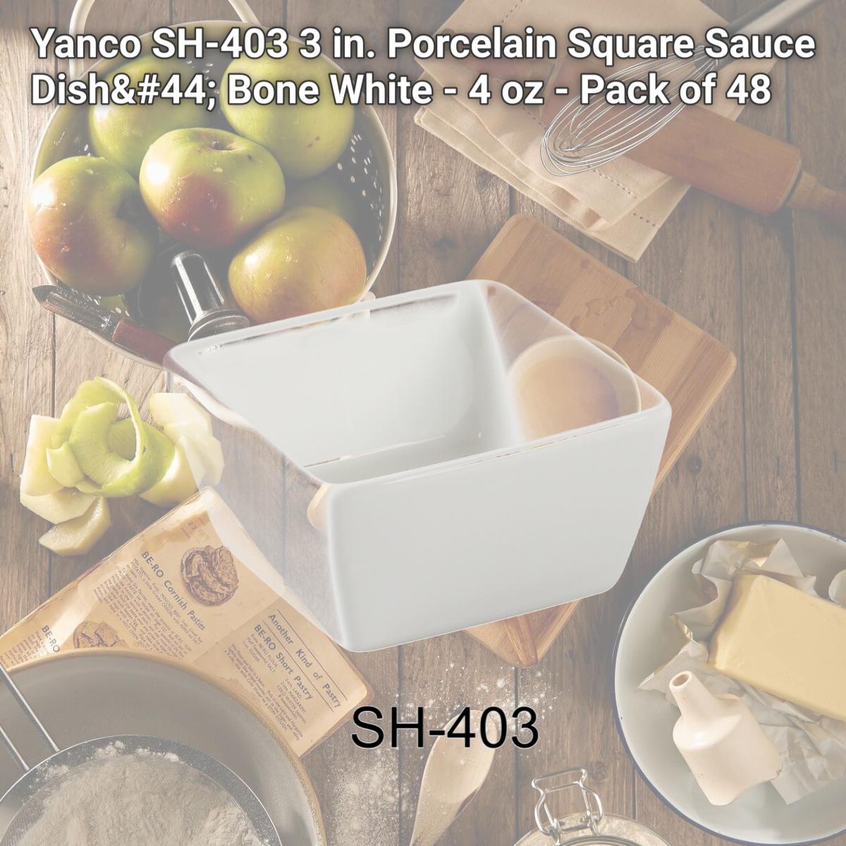 Picture of Yanco SH-403 3 in. Porcelain Square Sauce Dish, Bone White - 4 oz - Pack of 48