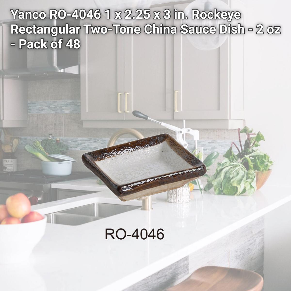 Picture of Yanco RO-4046 1 x 2.25 x 3 in. Rockeye Rectangular Two-Tone China Sauce Dish - 2 oz - Pack of 48