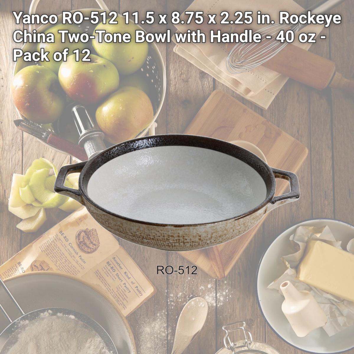 Picture of Yanco RO-512 11.5 x 8.75 x 2.25 in. Rockeye China Two-Tone Bowl with Handle - 40 oz - Pack of 12