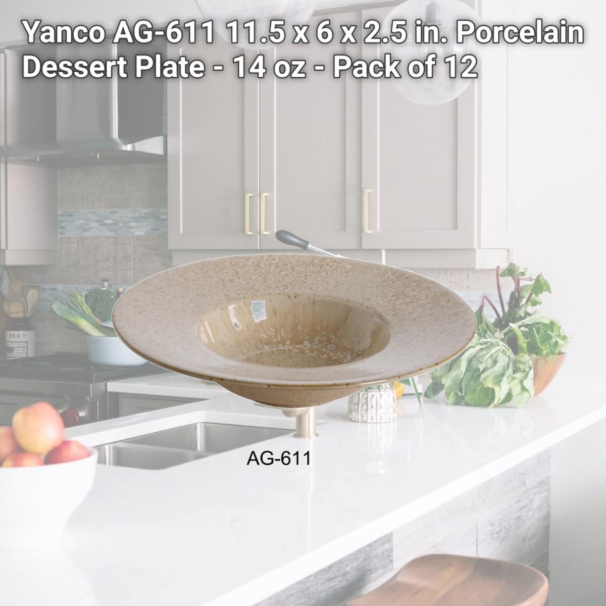 Picture of Yanco AG-611 11.5 x 6 x 2.5 in. Porcelain Dessert Plate - 14 oz - Pack of 12