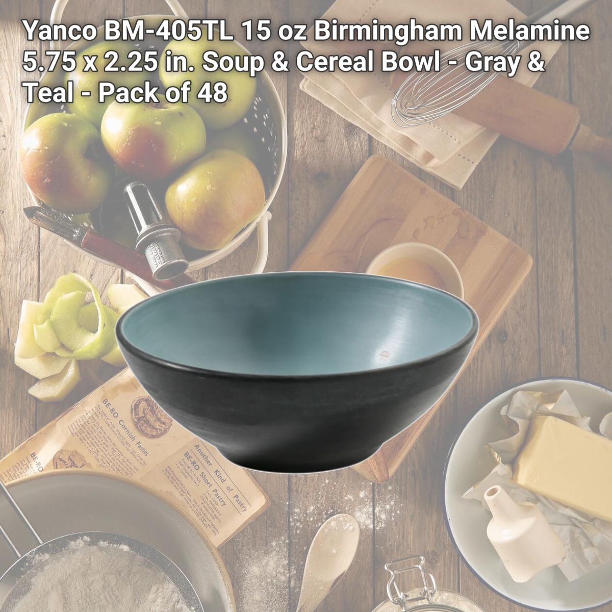 Picture of Yanco BM-405TL 15 oz Birmingham Melamine 5.75 x 2.25 in. Soup & Cereal Bowl - Gray & Teal - Pack of 48