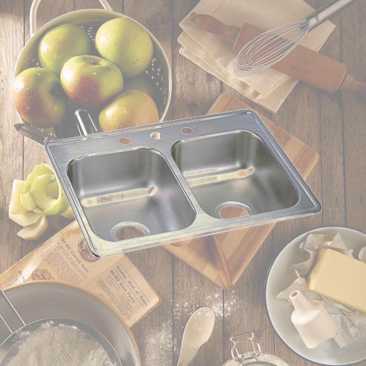 Picture of Elkay D225193 Dayton Top Mount Stainless Steel 25 in. x 19 in. x 6.25 in. with 3 Holes Double Bowl Kitchen Sink