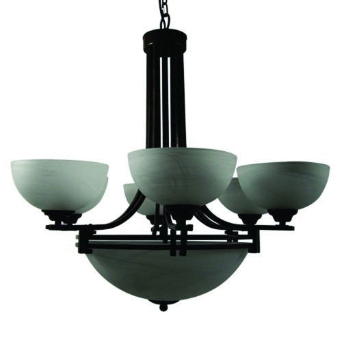 98339-6-3db 6 Light Chandelier, Dark Brown With Frosted Alabaster Glass