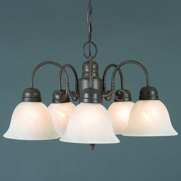 1435-5db 5 Light Chandelier, Dark Brown With Frosted Marble Glass