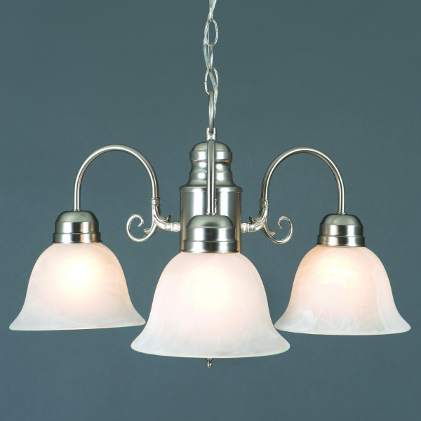 1433-3sn 3 Light Chandelier, Satin Nickel With Marble Glass
