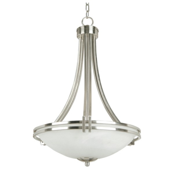3 Light Pendant, Satin Nickel With Frosted Alabaster Glass