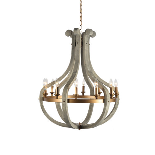 12 Light Chandelier With Burnished, Grey Washed Wood