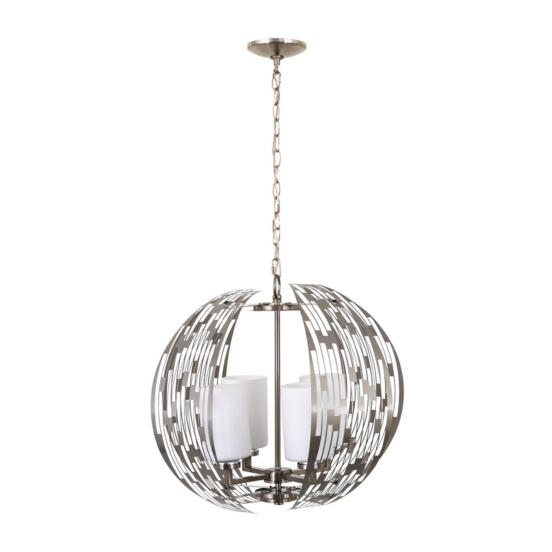 4 Light Contemporary Chandelier, Brushed Nickel