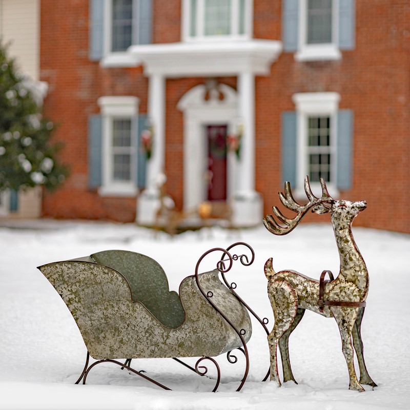 UPC 880882000110 product image for ZR882000 2.5 ft. Galvanized Reindeer & Sleigh Decoration, Silver - Large | upcitemdb.com