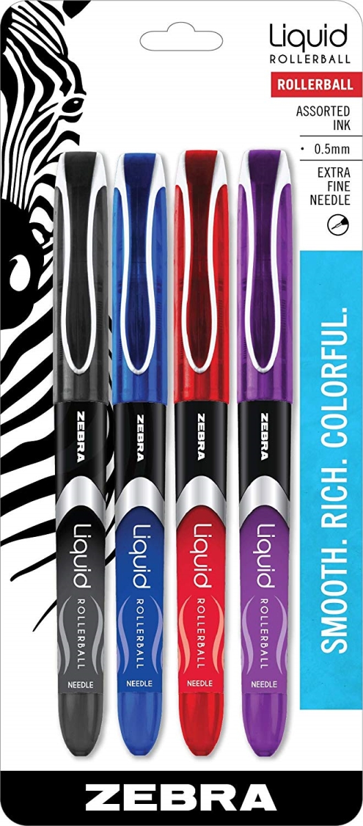 44404 0.5 Mm Zebra Rollerball Needle Pen, Assorted Color - 4 Per Pack - Pack Of 6