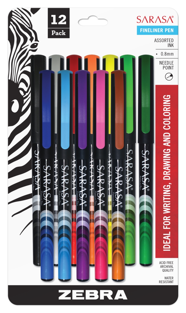 66115 0.8 Mm Fineliner Pen, Assorted Color - Blister 12 Per Pack - Pack Of 6