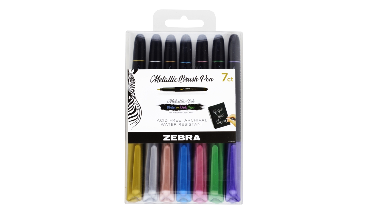 1607 Zebra Metallic Single Ended Brush Pen, Assorted Color - 7 Per Pack - Pack Of 6