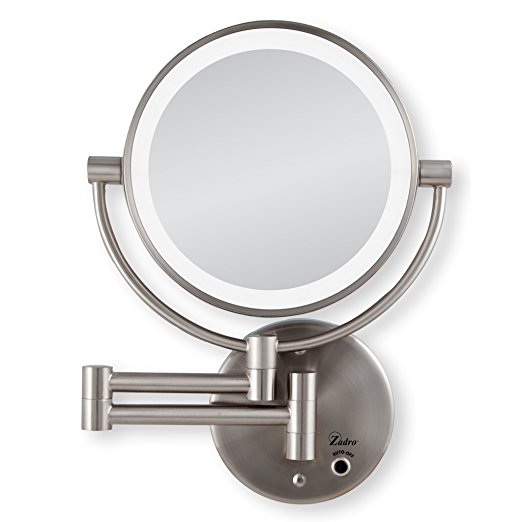 Cordless Led Lighted Wall Mount Mirror - Satin Nickel