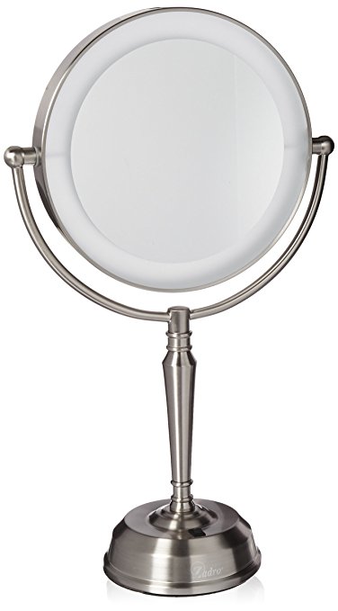 Lurv410 Led Rechargeable Round Double Sided Satin Nickel Mirror