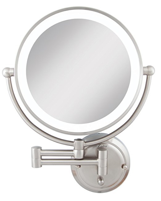 Glaw45 Light Dimmable Dual-sided Glamour Wall Mount Mirror, Satin Nickel