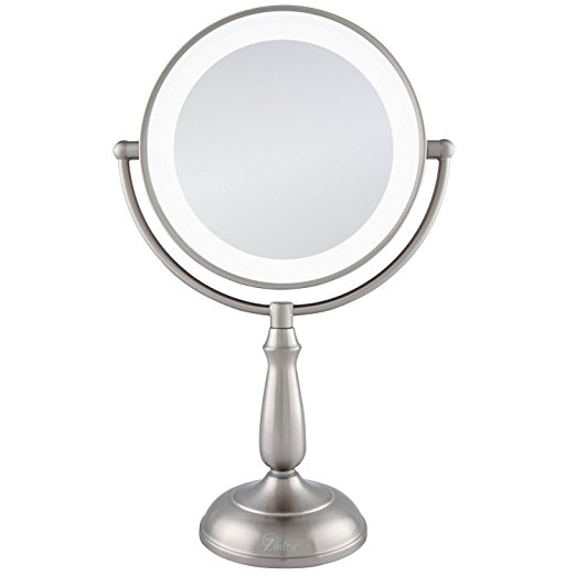 Ledvprt412 Satin Nickel - Dual Sided Led Lighted Dimmable Touch Vanity Mirror, 12x & 1x