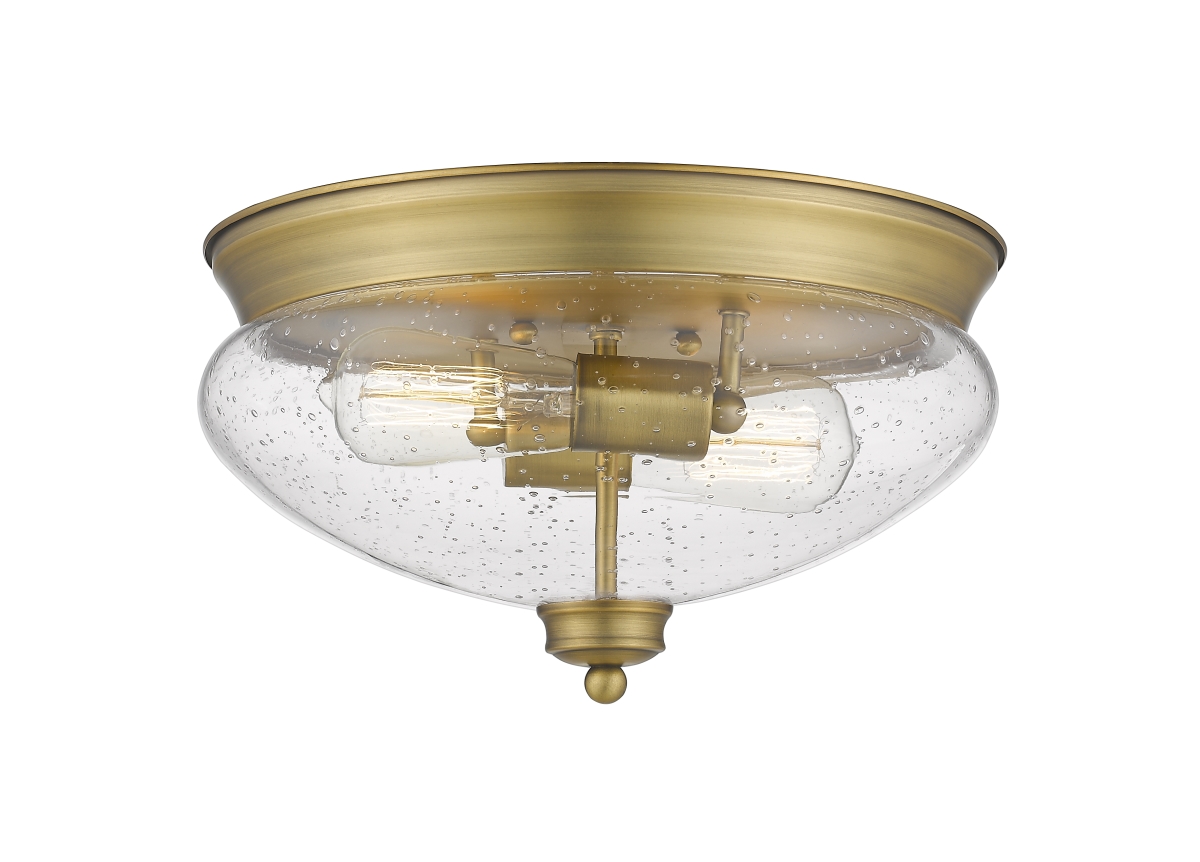 Z Lite 722f2-hbr Amon 2 Light Flush Mount With Clear Seedy Glass, Heritage Brass - 7.5 X 13 X 13 In.