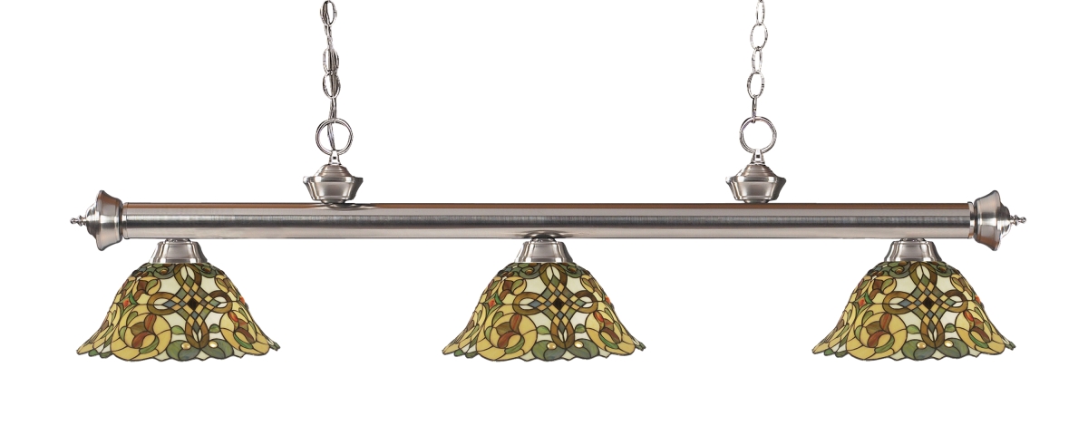 Z Lite 100703bn-r14a Riviera 3 Light Island-billiard With Multi Colored Tiffany Shade, Brushed Nickel - 14 X 14 X 53 In.
