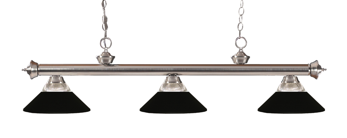 Z Lite 100703bn-rmb Riviera 3 Light Island-billiard With Clear Ribbed & Matte Black Shade, Brushed Nickel - 15.25 X 14 X 53 In.