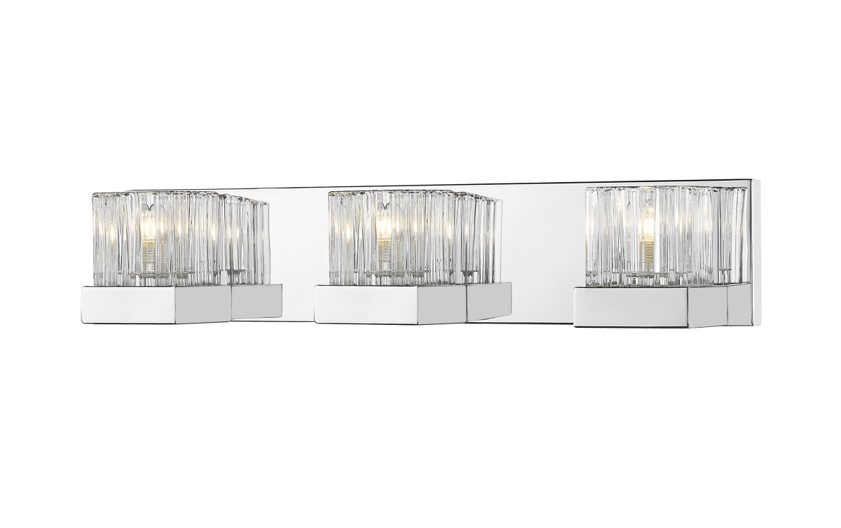 468-3v-ch Fallon Contemporary 3 Light Vanity - Chrome, Clear Ribbed & Frosted