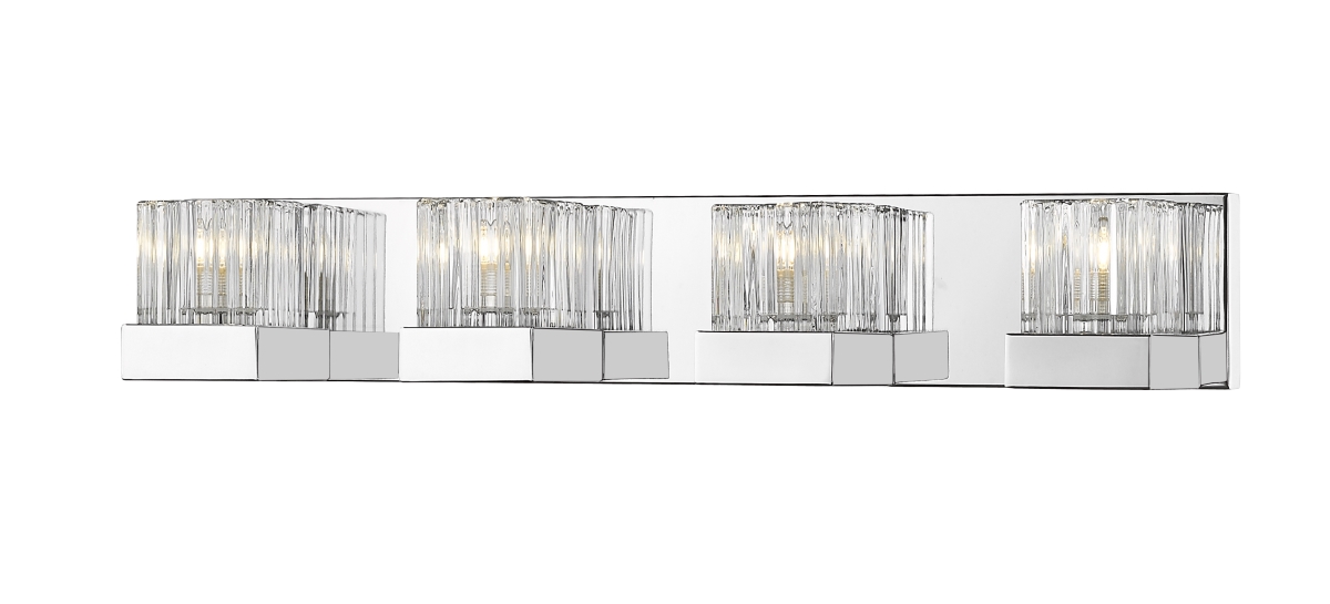 468-4v-ch Fallon Contemporary 4 Light Vanity - Chrome, Clear Ribbed & Frosted