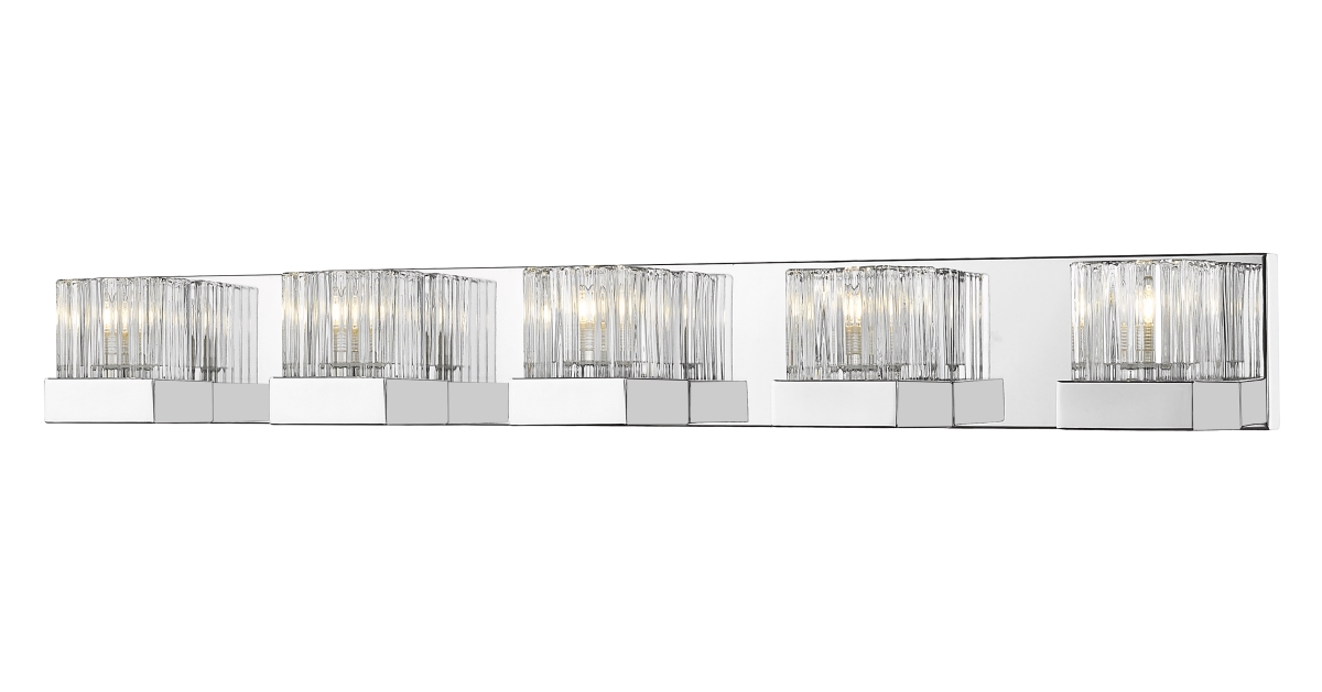 468-5v-ch Fallon Contemporary 5 Light Vanity - Chrome, Clear Ribbed & Frosted