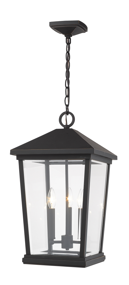 568chxl-orb Beacon Transitional 3 Light Outdoor Chain Mount Ceiling Fixture - Oil Rubbed Bronze, Clear Beveled