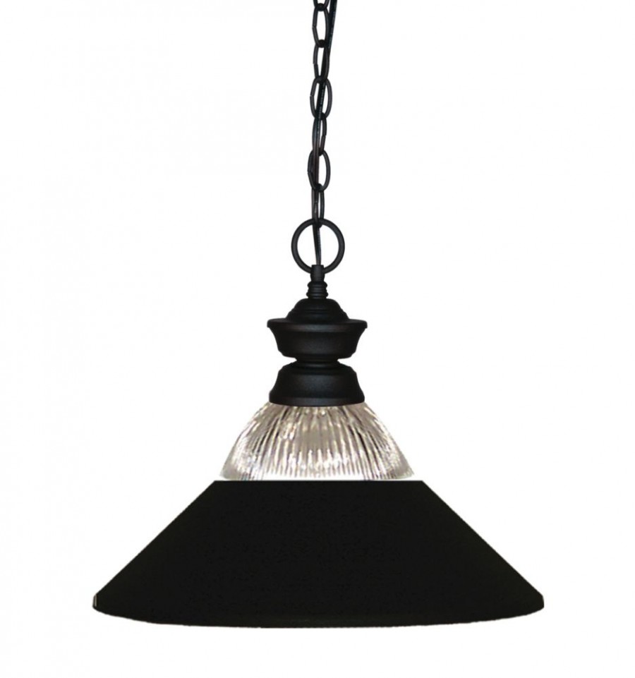 Zlite 100701mb-rmb Shark 1 Light Pendant In Matte Black With Clear Ribbed Glass & Matte Black Shade