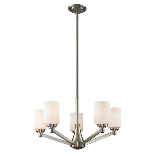 Montego 5 Light Chandelier In Brushed Nickel With Matte Opal Shade