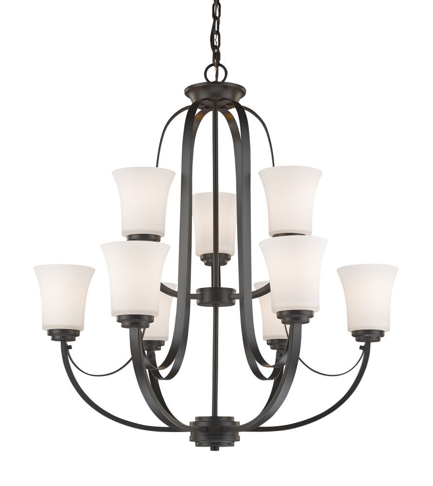 Halliwell 9 Light Chandelier In Bronze With White Shade