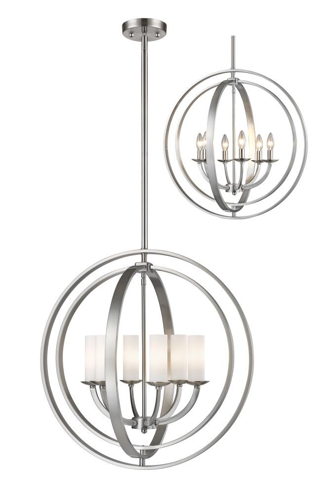 Ashling 6 Light Pendant In Brushed Nickel With Matte Opal Shade
