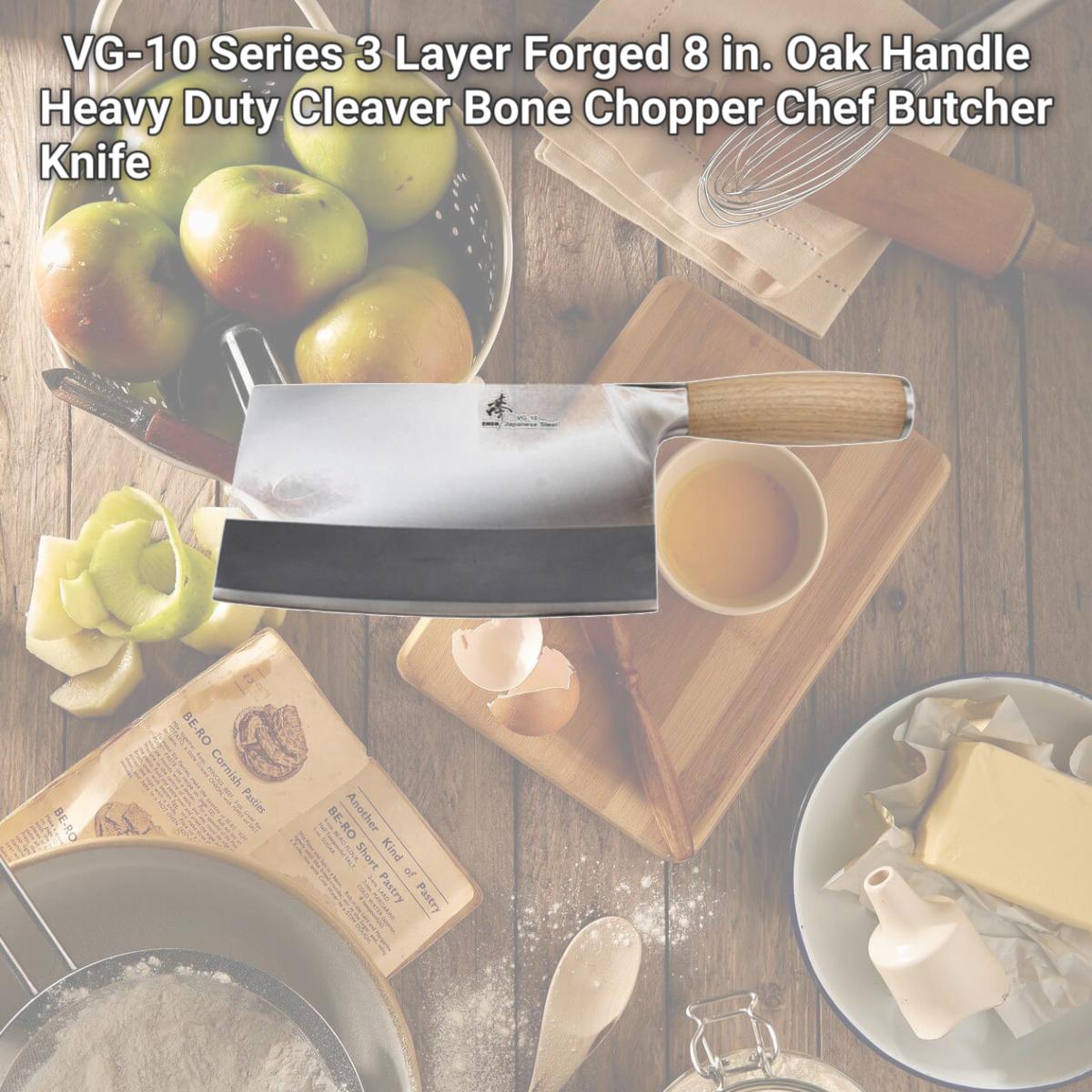 Picture of ZHEN A3O VG-10 Series 3 Layer Forged 8 in. Oak Handle Heavy Duty Cleaver Bone Chopper Chef Butcher Knife