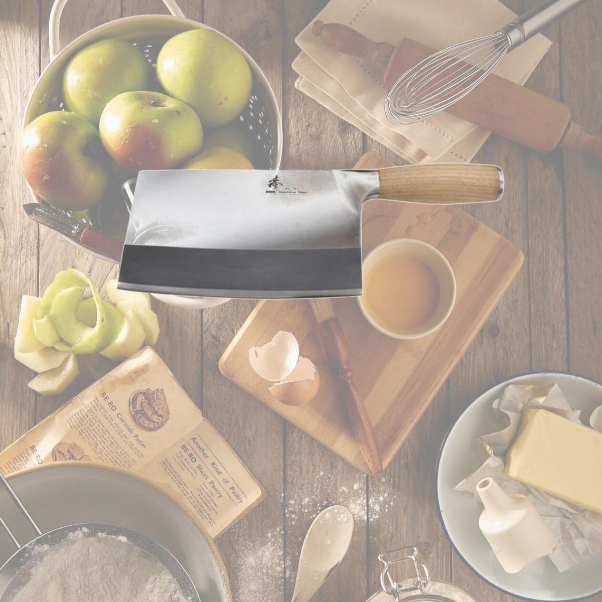 Picture of ZHEN A3O VG-10 Series 3 Layer Forged 8 in. Oak Handle Heavy Duty Cleaver Bone Chopper Chef Butcher Knife