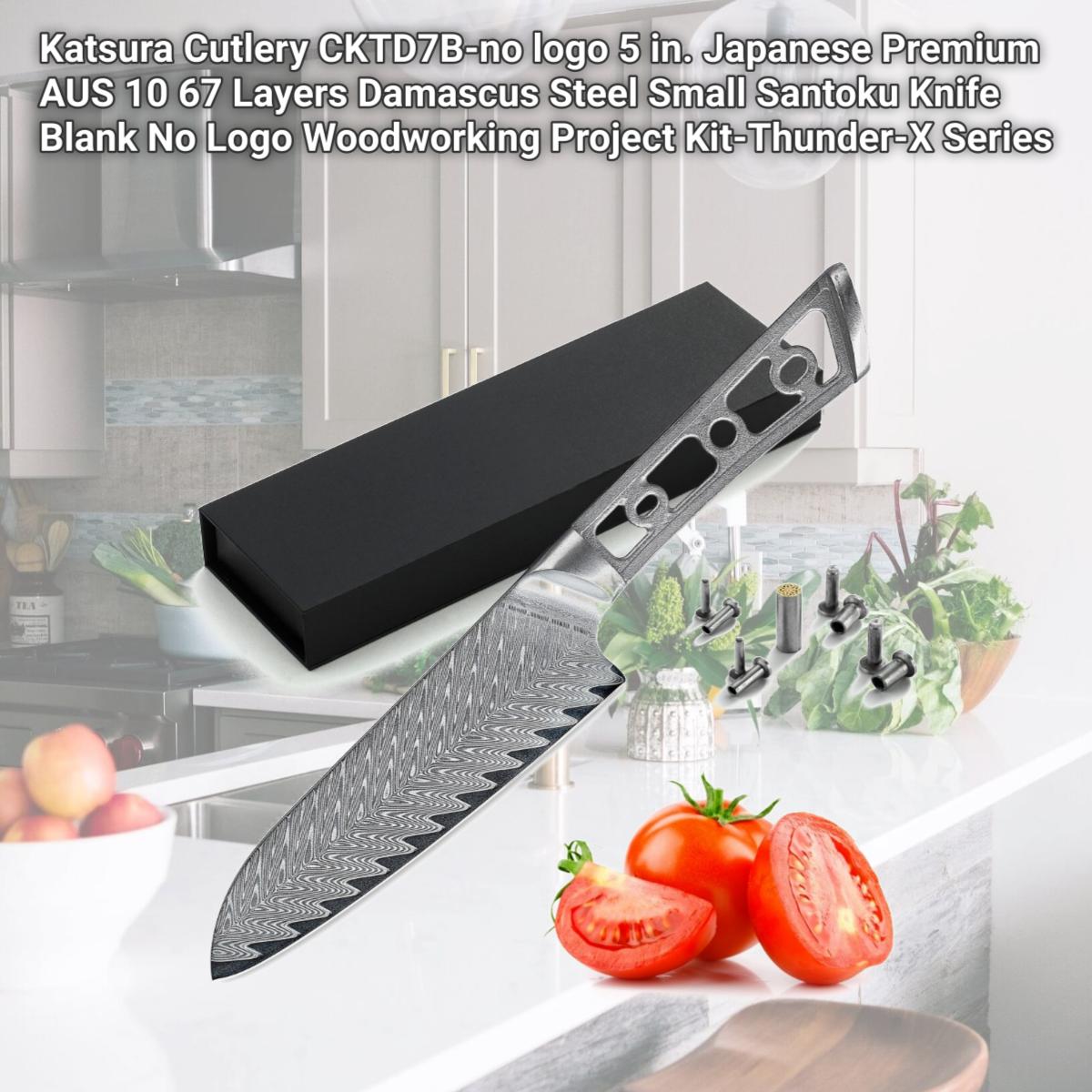 Picture of Katsura Cutlery CKTD7B-no logo 5 in. Japanese Premium AUS 10 67 Layers Damascus Steel Small Santoku Knife Blank No Logo Woodworking Project Kit-Thunder-X Series
