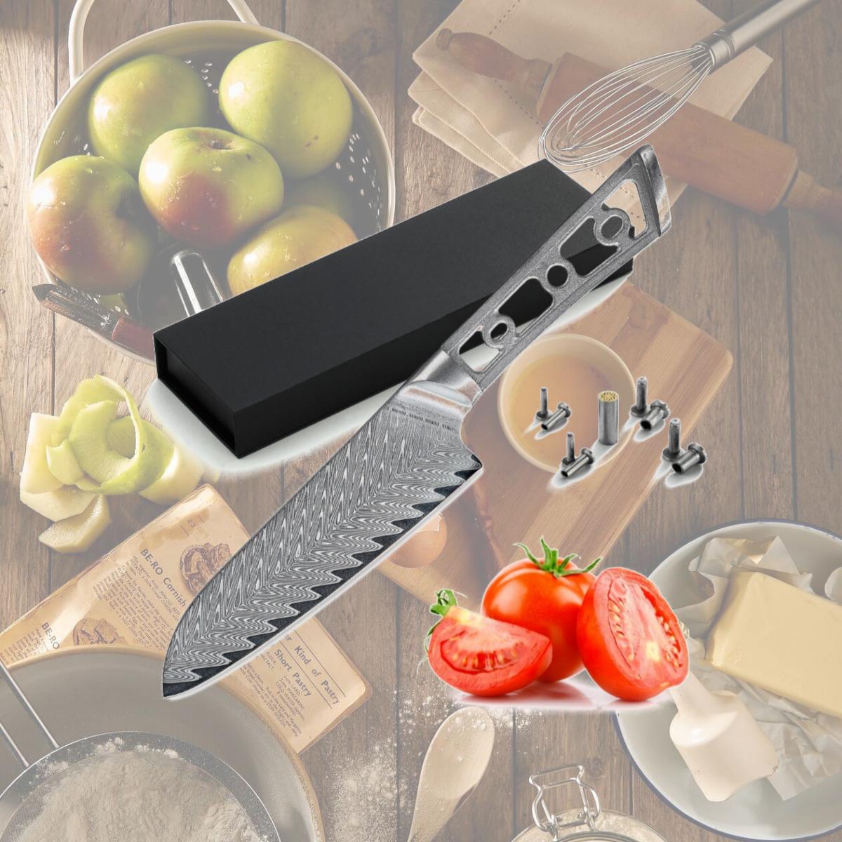 Picture of Katsura Cutlery CKTD7B-no logo 5 in. Japanese Premium AUS 10 67 Layers Damascus Steel Small Santoku Knife Blank No Logo Woodworking Project Kit-Thunder-X Series