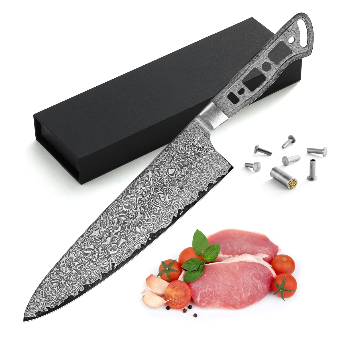 CKGD23B-no logo 8.25 in. Japanese Premium AUS 10 67 Layers Damascus Steel Ultra Wide Blade Gyuto Chef Knife Blank No Logo Woodworking Project Kit