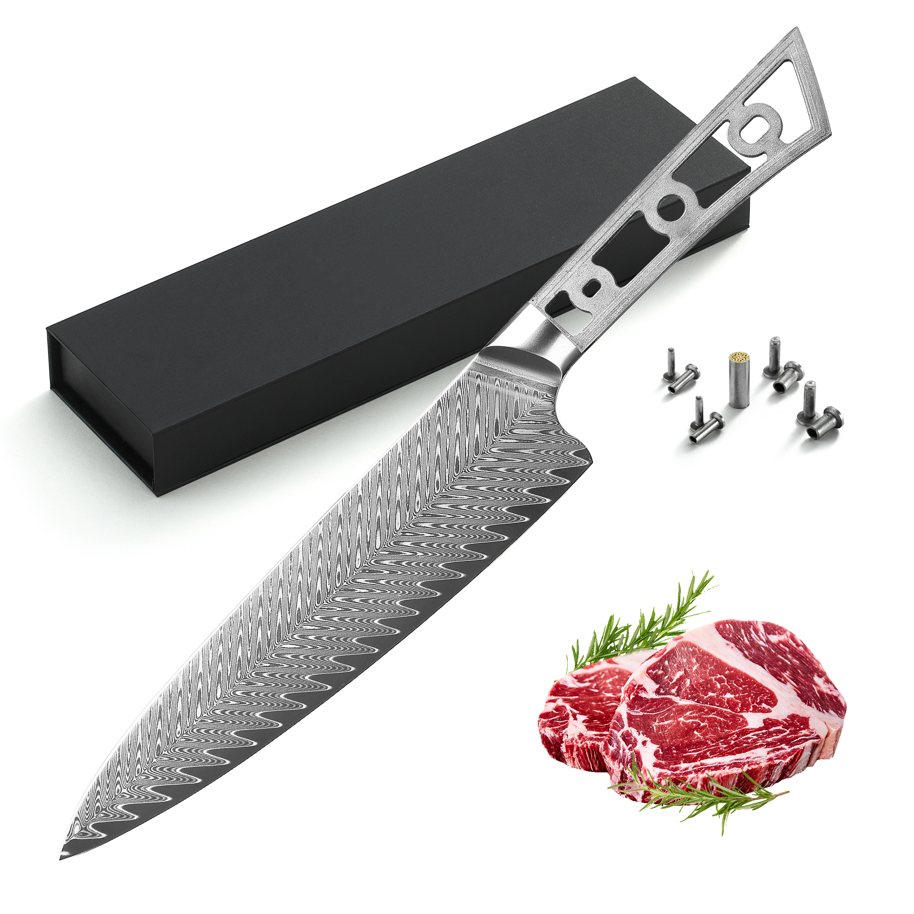 8 in. Japanese Premium AUS 10 67 Layers Damascus Steel Kiritsuke Chef Knife Blank 50mm Wide Blade No Logo Woodworking Project Kit-Thunder-X Series