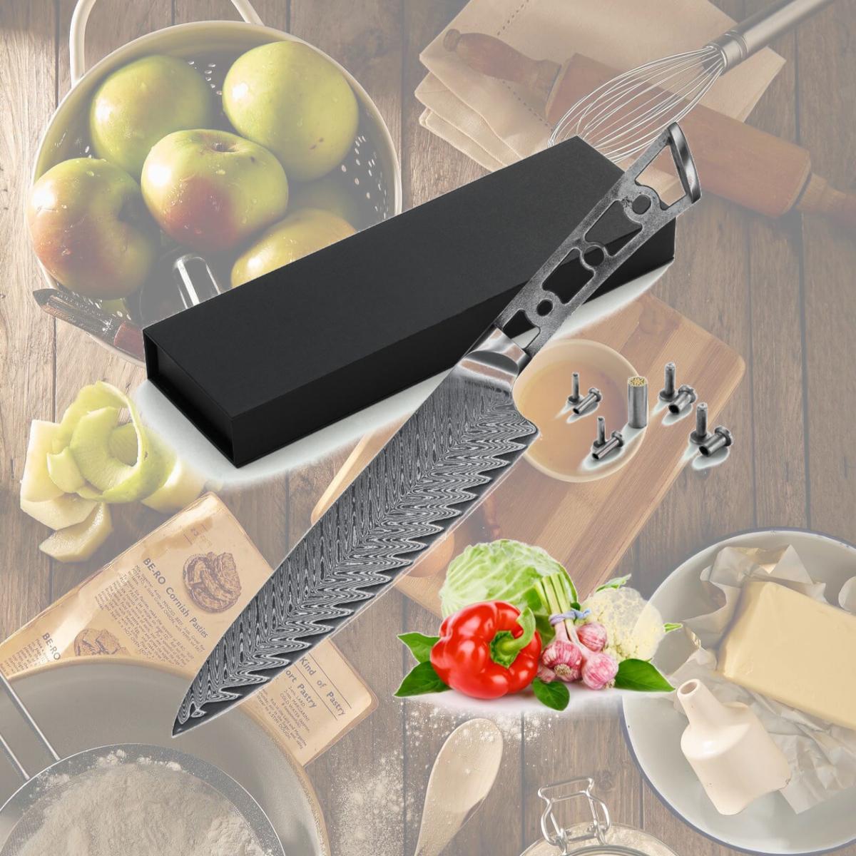Picture of Katsura Cutlery CKTD20B-no logo 8 in. Japanese Premium AUS 10 67 Layers Damascus Steel Kiritsuke Chef Knife Blank 50mm Wide Blade No Logo Woodworking Project Kit-Thunder-X Series