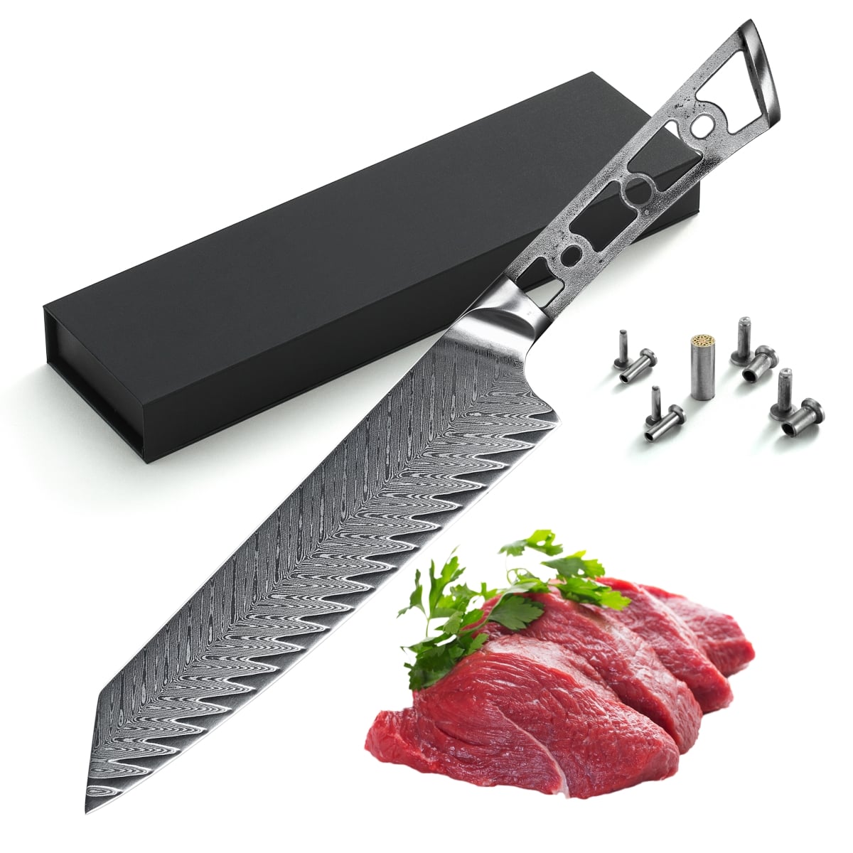 8 in. Japanese Premium AUS 10 67 Layers Damascus Steel Gyuto Chef Knife Blank 50 mm Wide Blade No Logo Woodworking Project Kit-Thunder-X Series