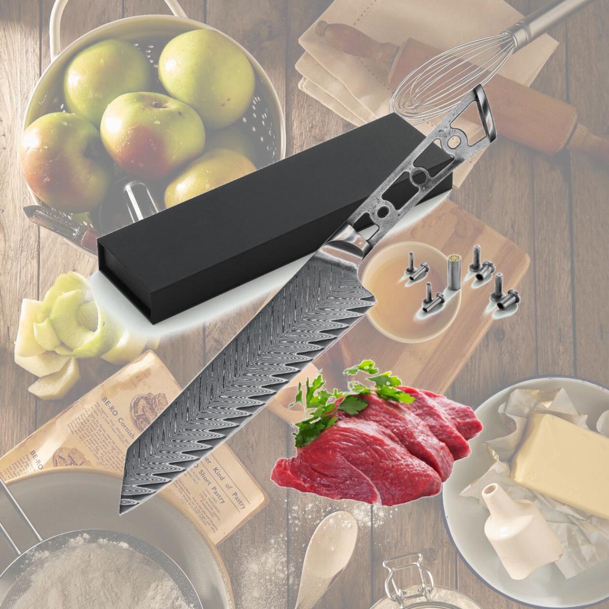 Picture of Katsura Cutlery CKTD21B-no logo 8 in. Japanese Premium AUS 10 67 Layers Damascus Steel Gyuto Chef Knife Blank 50 mm Wide Blade No Logo Woodworking Project Kit-Thunder-X Series