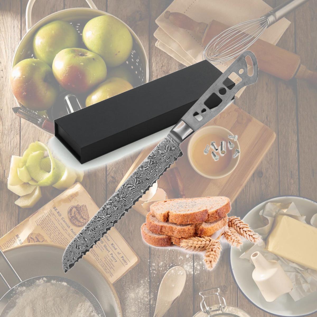 Picture of Katsura Cutlery CKGD13B-no logo 8 in. Japanese Premium AUS 10 67 Layers Damascus Steel Bread Knife Blank No Logo Woodworking Project Kit